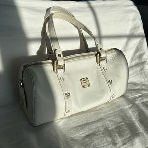 Vintage MCM White Leather Barrel Bag